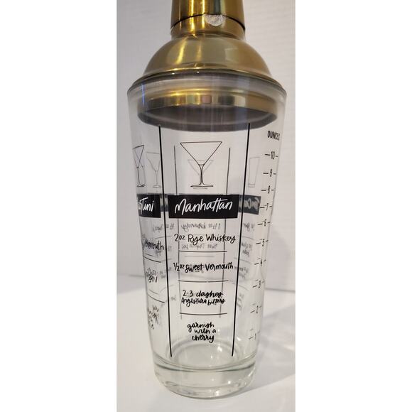 Glass Cocktail Shaker With Printed Recipes And Measurements - Picture 3 of 10